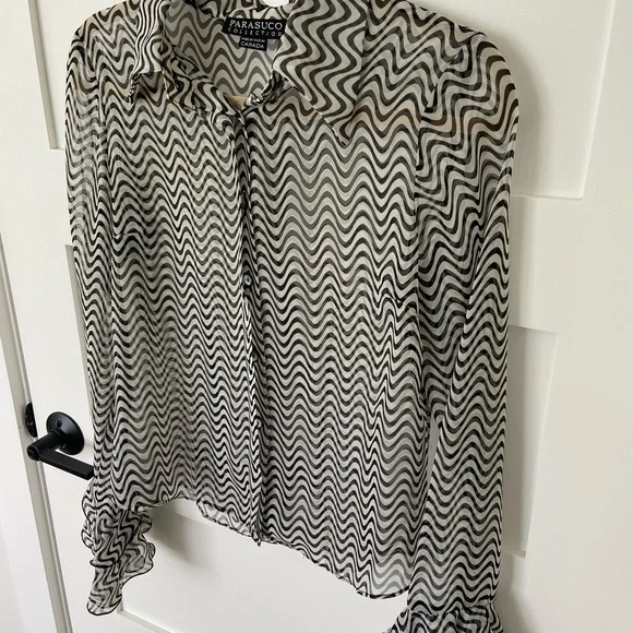 Parasuco Funky Black and White Striped Sheer Blouse - Picture 7 of 13
